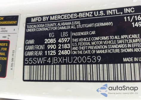 2017 Mercedes-Benz C 300 from USA, damaged, VIN 55SWF4JBXHU200539